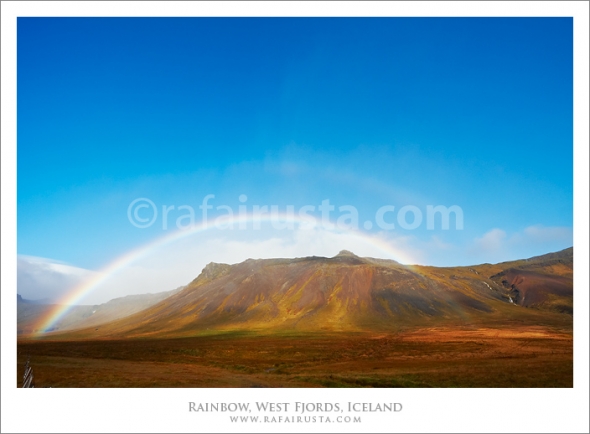 Beautiful rainbow over the mountains, West Fjords Iceland